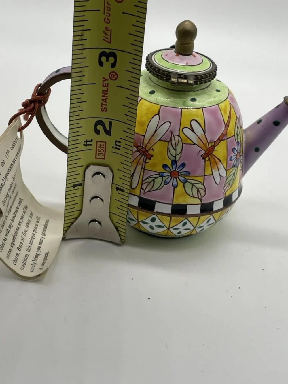 Kelvin Chen Hand Painted Enamel Mini Teapot Trinket Box No. 24 COA Dragonfly